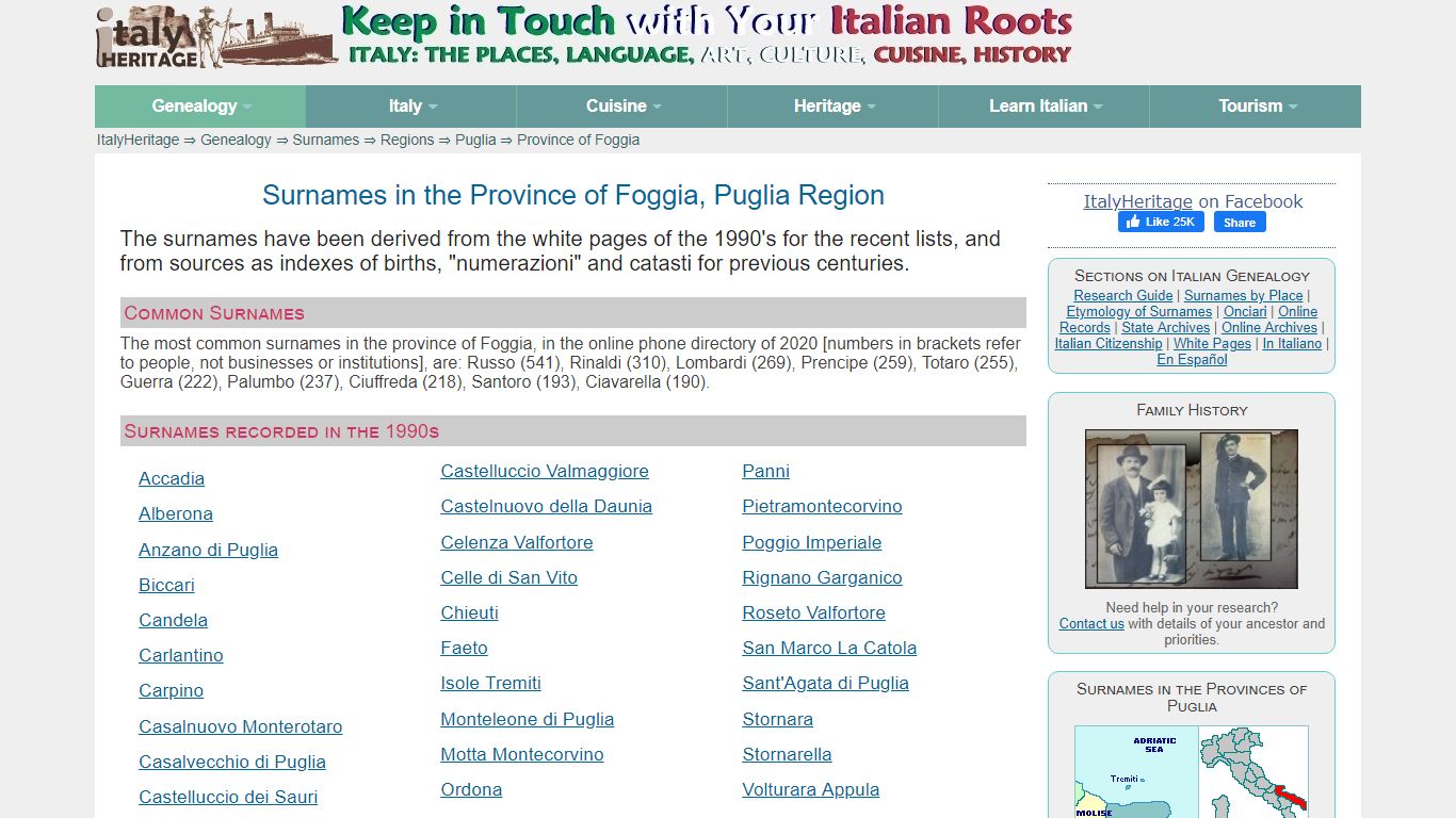 Surnames in the Province of Foggia - Italy Heritage